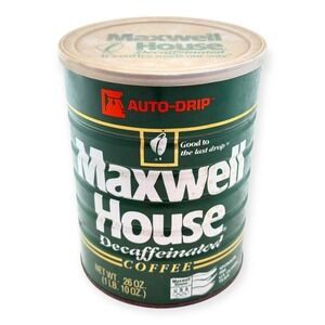 Vintage 1980s Maxwell House Coffee Tin Auto-Drip Decaf 26oz Advertising Can Prop